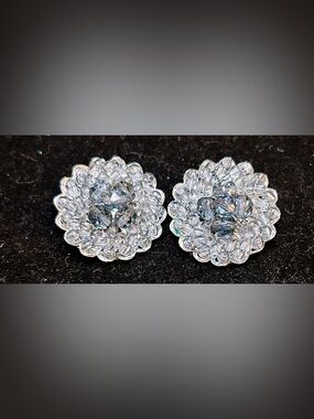 Crystal Cluster Floral Stud Earrings Vintage Signed Marvella! They Glow!